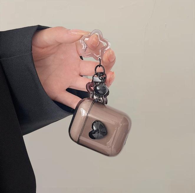 Black Heart-shaped Creative AirPods Earphone Case, Wireless Bluetooth Protective Case, Transparent Earphone Case