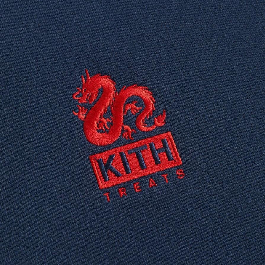 Kith Ss24 Year Of The Dragon Series Dragon Embroidery Crewneck Sweatshirt Unisex Sweatshirt Deep-Blue KHT030119-413