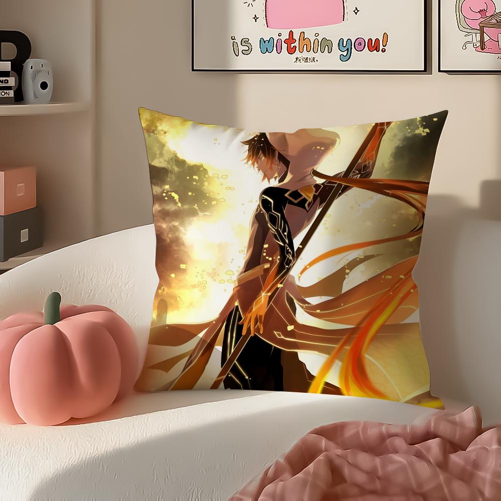 Genshin Zhongli Cushion Cover Pillowcase Short Plush Invisible zipper Room Sofa Cushion Cover