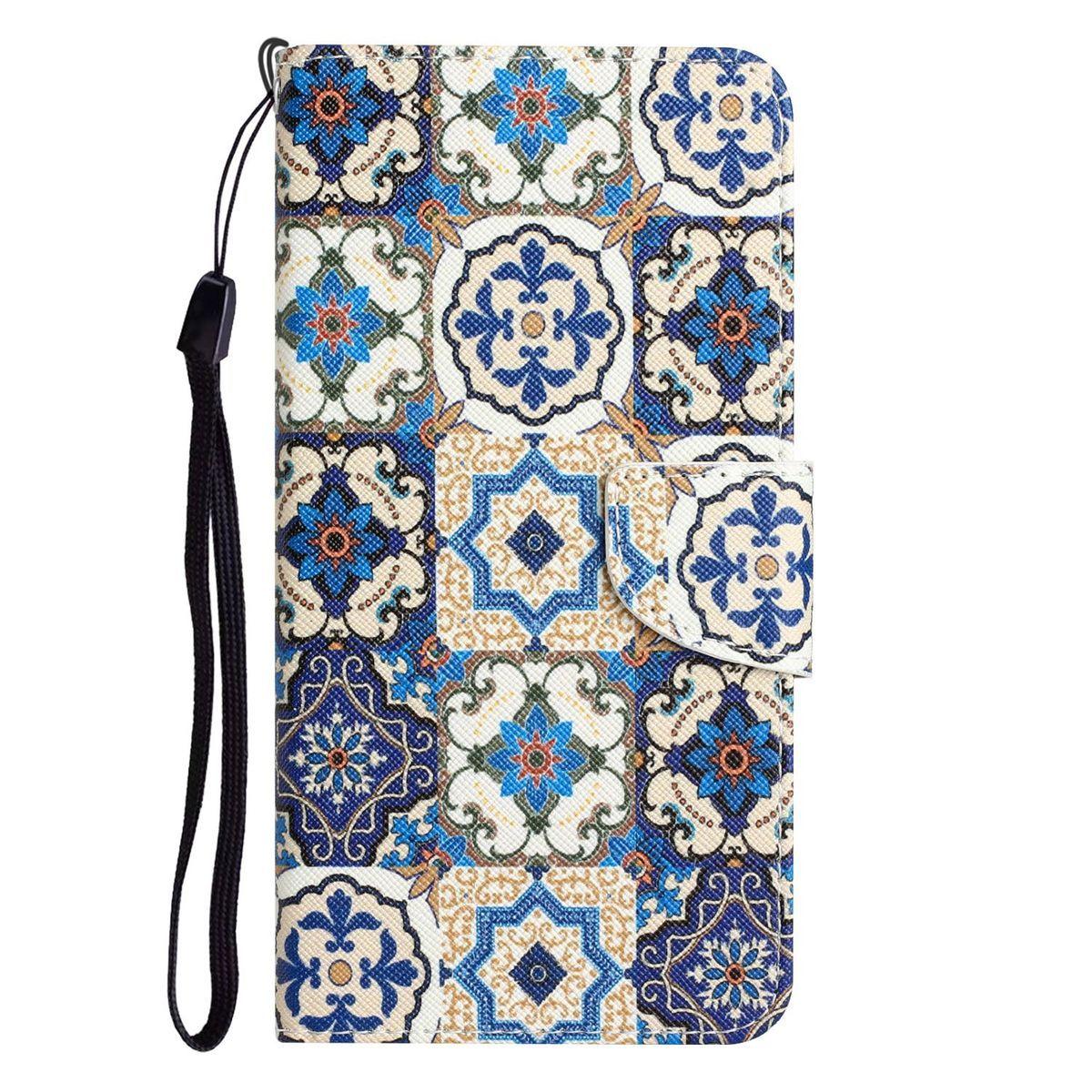 

Ceramic Pattern Flip Phone Case for Samsung S26 Ultra- Wallet Card Holder Phone Stand Anti Fall Bohemian Retro Full Cover on S26/S25/S24/S23/S22/S21 S21