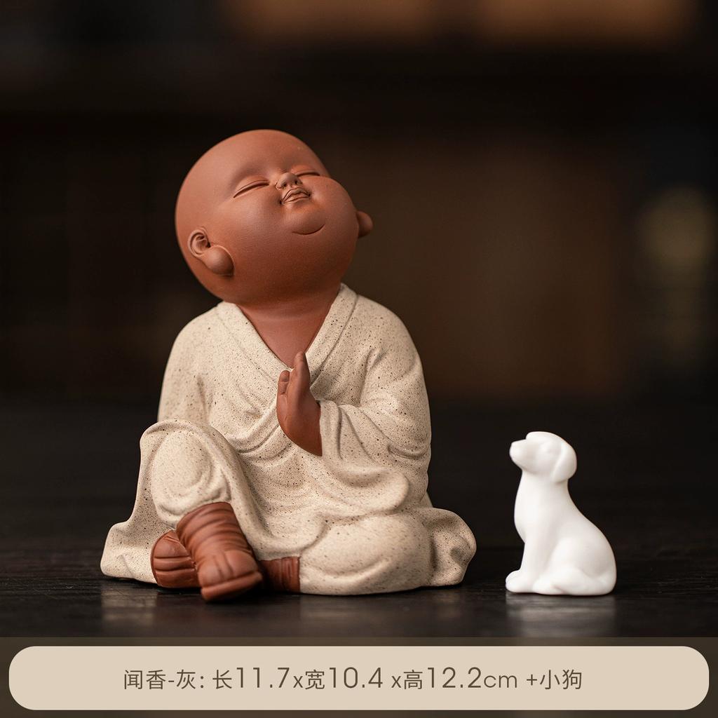 Zen Tea Pet, Cute Little Monk Figurine for Tea Table, Zen Meditation Ornament for Home Office Desk