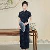 LongChinese-style Qipao Dress Women Vintage Fit Short Sleeve Daily Wear With Stand Collar Side Slit