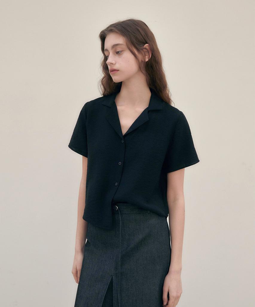 Deomago Open Collar Half Shirt_Black