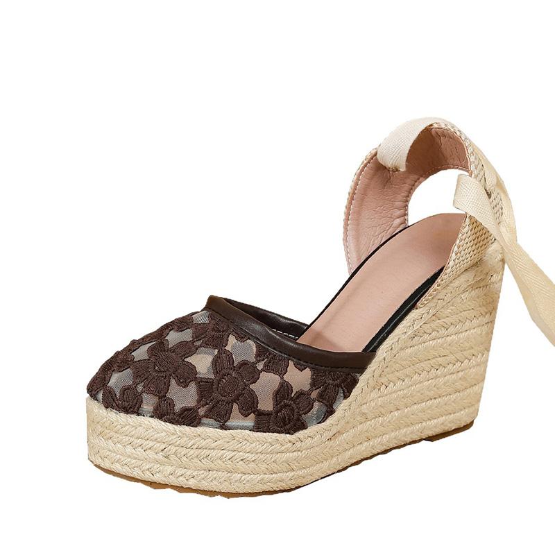 

Espadrille Wedge Shoes Women Super High Heels 10.5cm Flowers Summer Platform Party Shoes Comfortable Ladies Wedge Sandals Big Size 42 42 кавовий