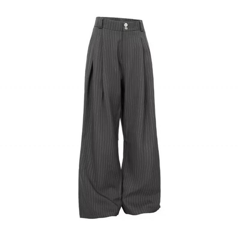 Mens American Vintage Striped Wide Leg Trousers Casual Straight Loose Fit Pants