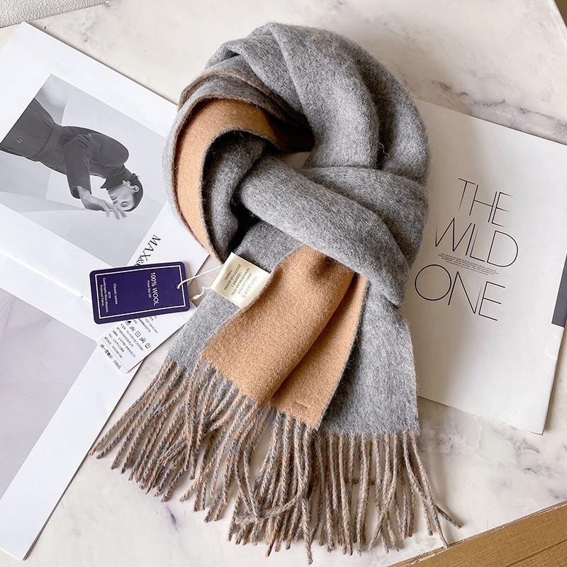 Burgundy scarf women's autumn and winter versatile double-sided pure wool thickened shawl with coat