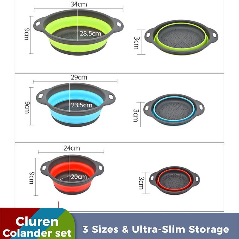 3/4PCS Foldable Collapsible Colander Set Drain Basket with Self-Draining Base Vegetables Fruit Washing Basket Kitchen Drainer