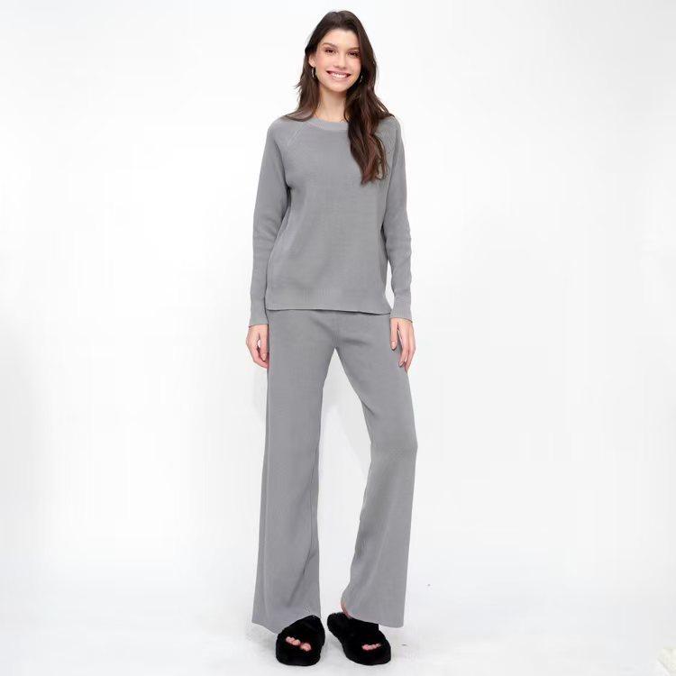 JKASHDK Women's Fashion Casual Spring Autumn Solid Color Print Long Sleeve O-Neck Trousers Pants Suits