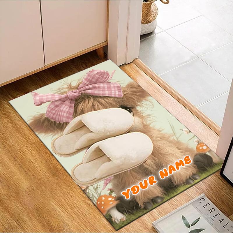 1PC Custom Name Baby Cow In Garden Theme Floor Mat Ideal for Living Room, Game Rooms, Office, Bedroom,Floor Mat Playful Design50