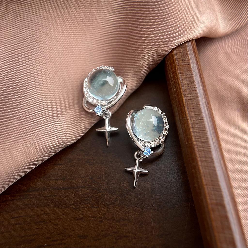 Stilvolle Mond & Sternenlicht Blaue Zirkon Ohrstecker - High-End Nischen-Stecker für Damen