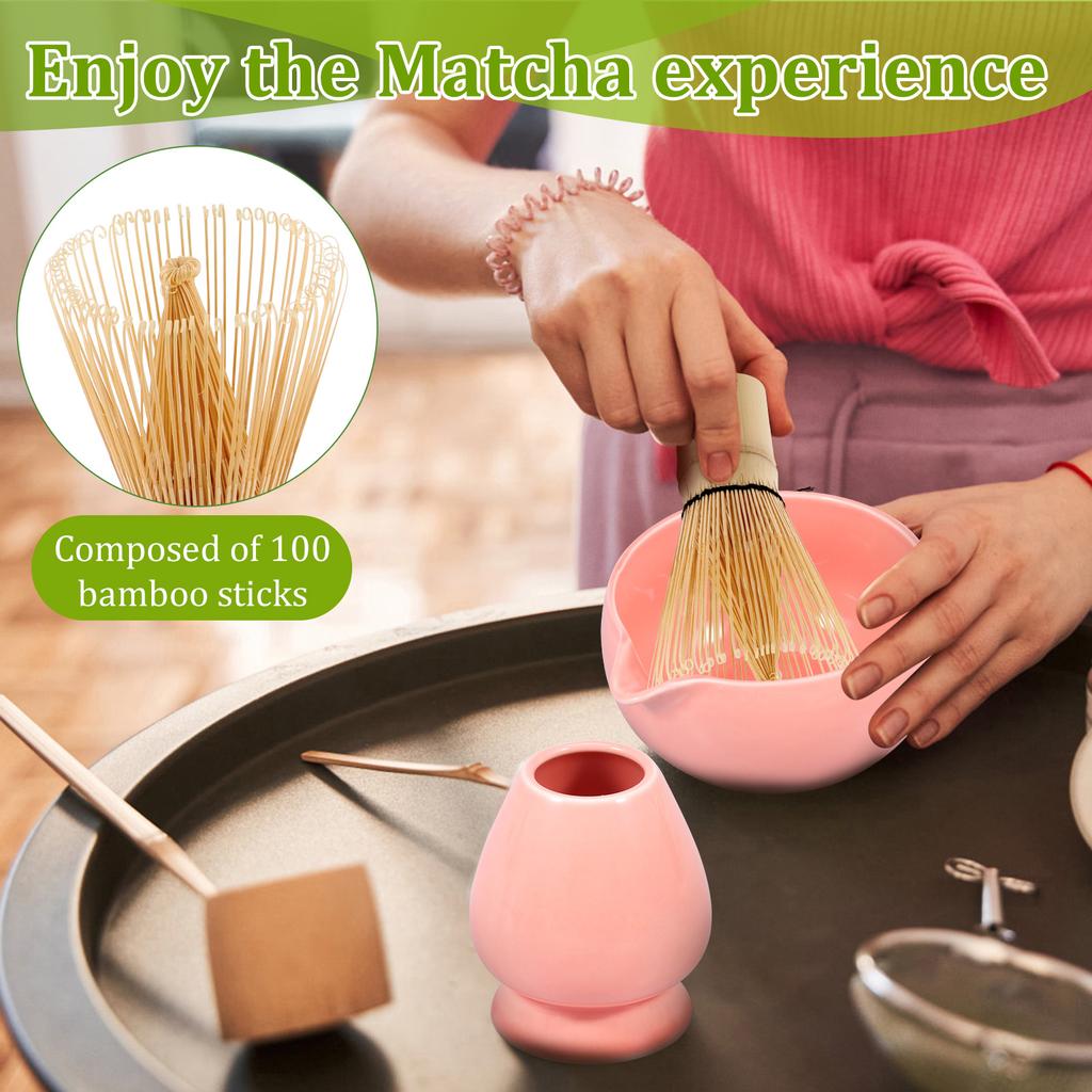 4 Pcs Matcha Whisk Set for Beginners Elegant Bamboo Japanese Matcha Tea Making Kit with Whisk Stand Scoop Bowl for Tea Lovers