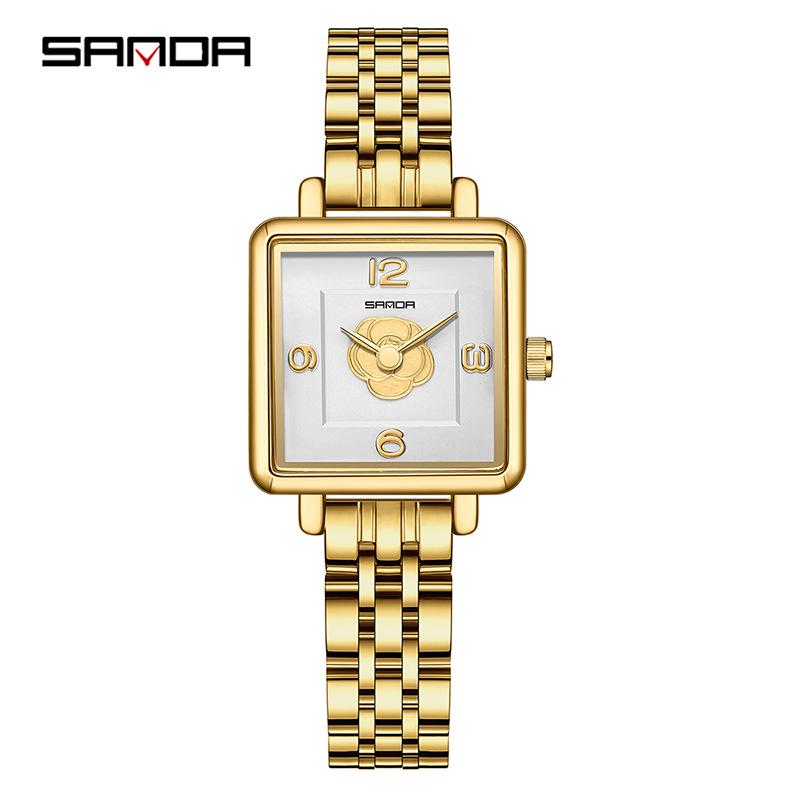 Sanda Women's Retro Waterproof Quartz Watch - Small Square Elegant Rose Dial