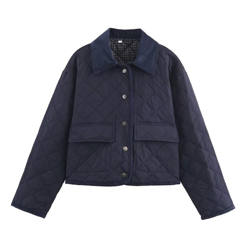 Giacca da Donna Leggera Imbottita in Cotone Velluto a Coste Trapuntata Vestibilità Larga Cappotto con Collo a Revers Autunno Inverno