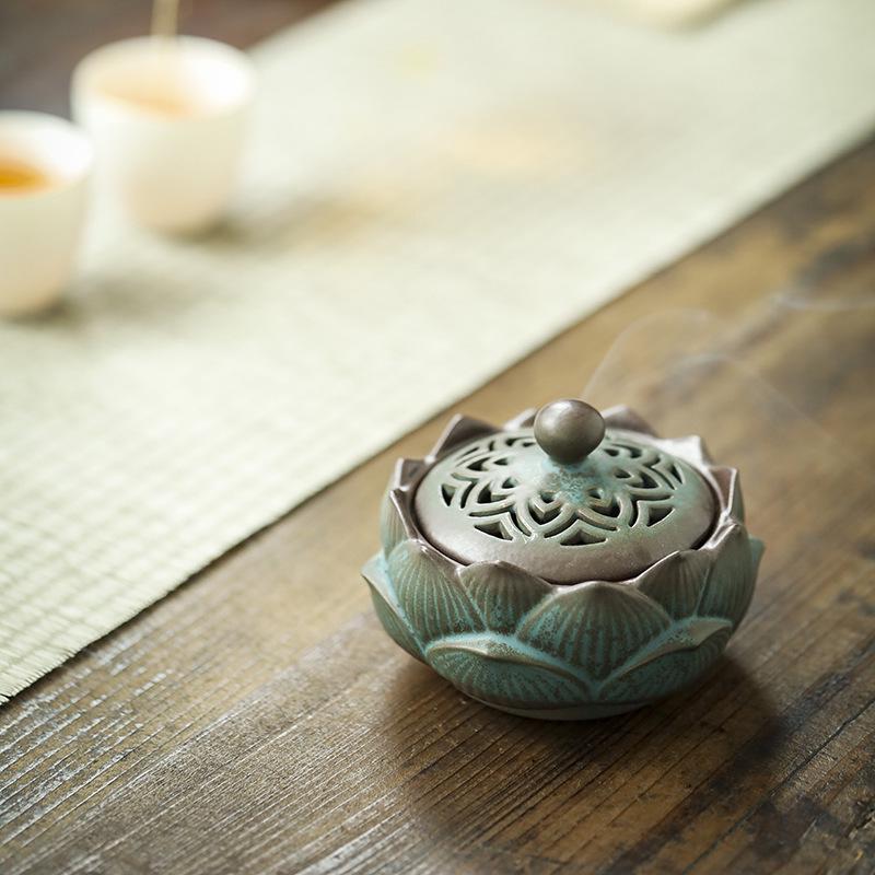 Ceramic Lotus Incense Burner for Mugwort & Sandalwood - Home Health Care Decor.