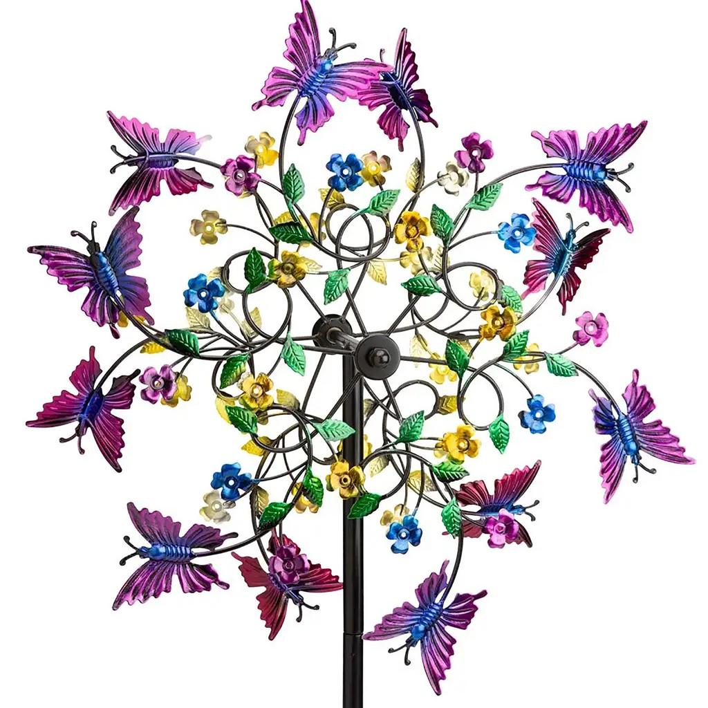 Colorful Butterfly Garden Wind Spinner Metal Stakes Flower Windmill Iron Art Handcrafts Garden Lawn Yard Decor Removable