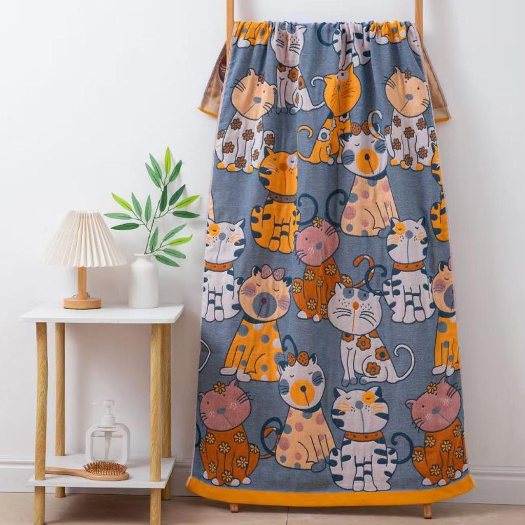 All-Season Gauze Bath Towel Blanket with Floral Pattern - 160x80cm