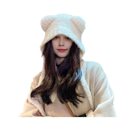 Winter Cute Bear Ears Knit Hat for Women Fuzzy Slouchy Crochet Hat Soft Plush Warm Hat with Ear Flap