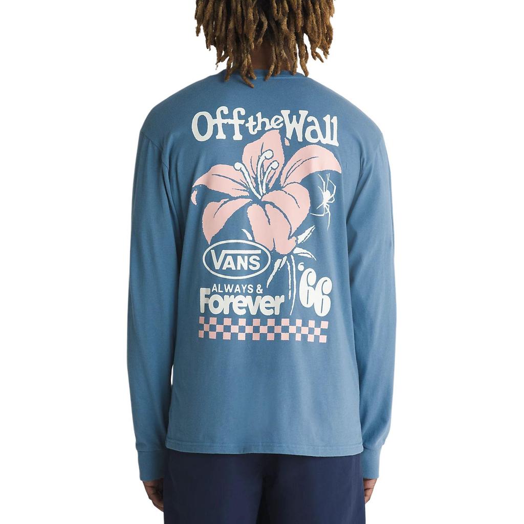 Vans Petal And Pest Long Sleeve T-Shirt Orchid Pattern Letter Print Loose Fit Crew Neck T-Shirt Men Tops Blue VN000G5AP8X
