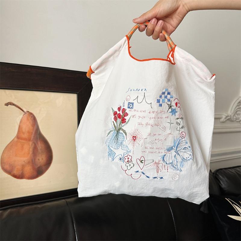 Small Fresh Embroidery Handheld Oxford Bag Girls Sweet Shopping Cloth Bag Student Class Handbag