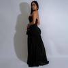 Sexy Backless Evening Dress for Women - Mesh Panel Solid Color Strapless Club Party Dress