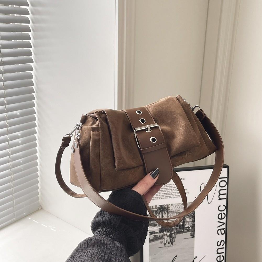 Casual with Wide Leather Strap Shoulder Bag Y2k Large Capacity Underarm Bag Faux Suede Women Handbag Women