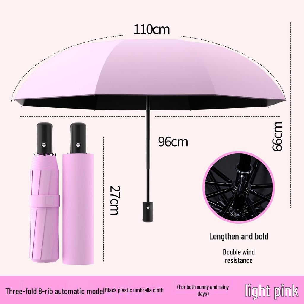 Fully Automatic Dual-Use Folding Umbrella with Logo - Sun & UV Protection, Black Glue Sunshade for Sunny/Rainy Days.