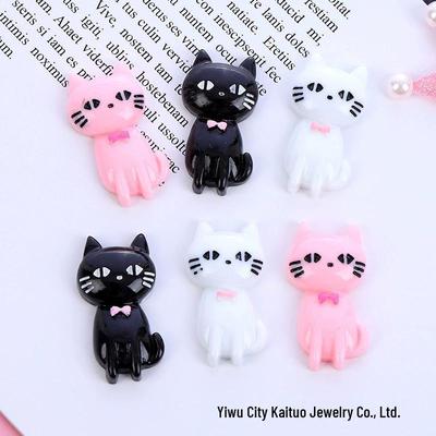 Black & White KT Cat Bow Tie Resin Decoration for DIY Phone Cases, Hair Clips, and Accessories