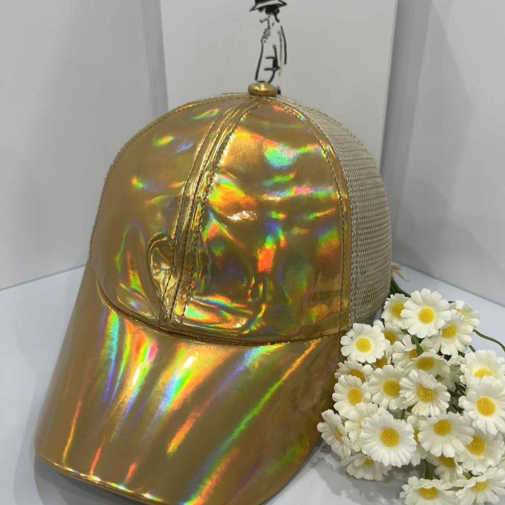 Laser PU Hat Solid Color Street Waterproof Duck Tongue Hat Sunshade Colorful Leather Baseball Hat PU Colorful
