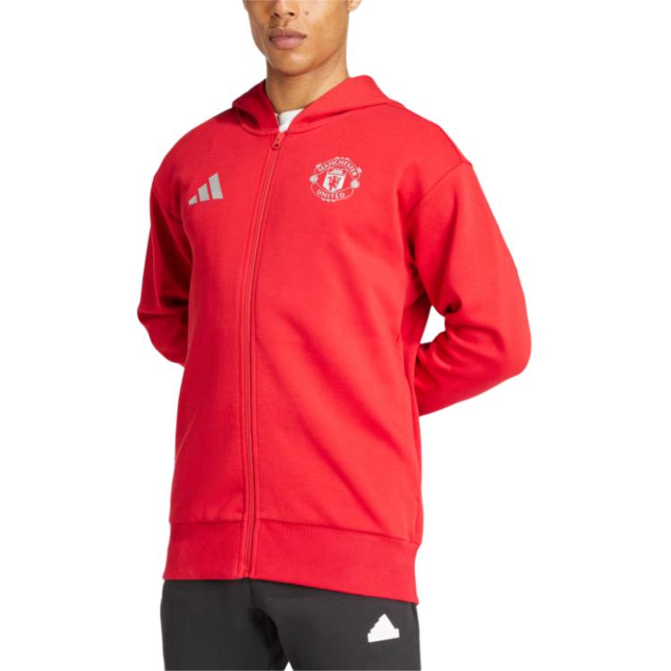 Adidas Manchester United Anthem Jacket Letter Print Comfortable Casual Sports Hoodie Men Jacket Red IT4187
