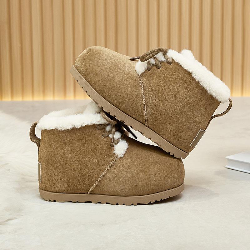 Snow boots women's 0000 winter new matte leather velvet warm ugly cute bread shoes heightened platform fashion short boots