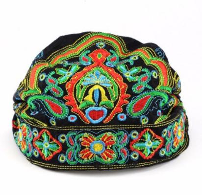 Lady Women Soft Cotton Ethnic Style Turban Hat Head Wrap Scarf Beanie Embroidered Flower Florals Print чёрный