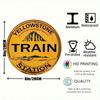 Vintage Round Metal Wall Art, Rustic Yellowstone Train Station Aluminum Sign, Mountain Landscape Decor for Home