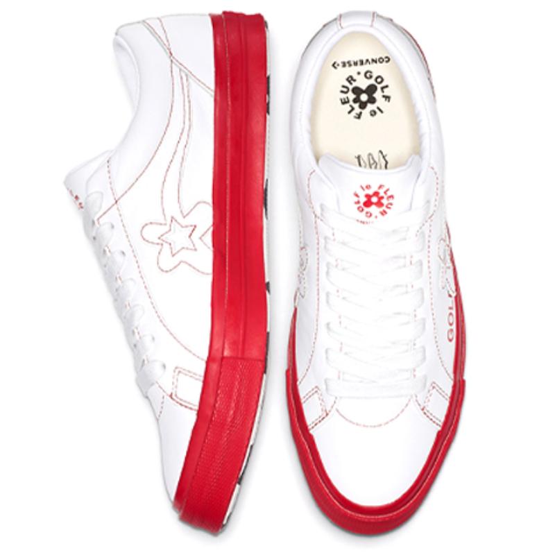Golf Le Fleur*One x Converse One Star Synthetic Leather Small Flower Low-top Skate Shoes Unisex White and Red