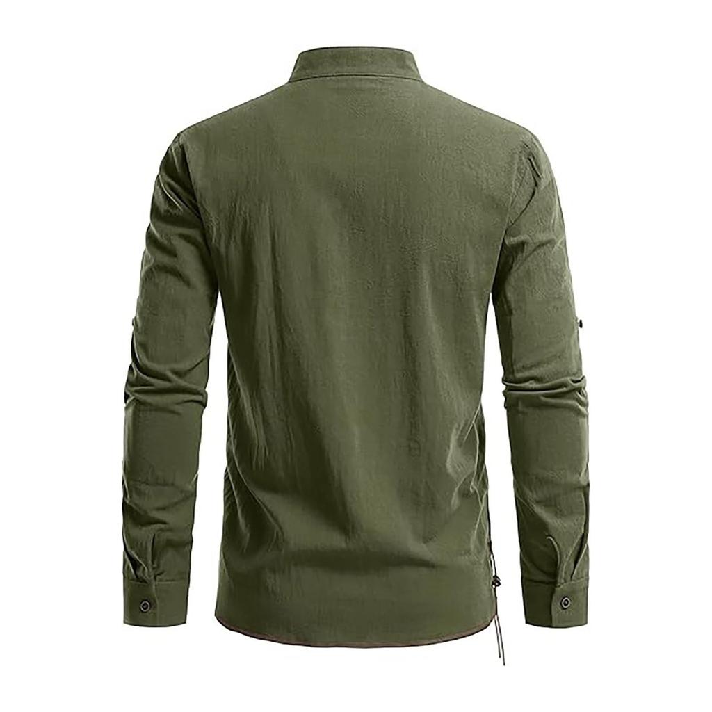 Men's Casual And Fashionable Cotton And Linen Solid Color Round-neck Long-sleeved
