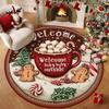 Round Christmas Area Rug, Crystal Velvet Floor Carpet with Gingerbread Print, Non Slip Dotted Back for Living Room