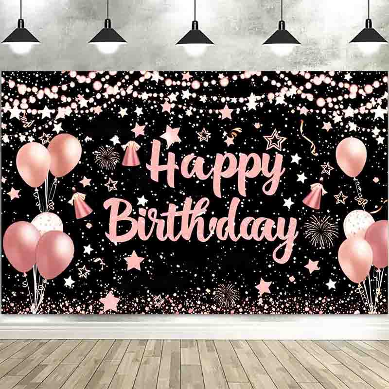 Birthday Party Decors Backdrops Golden Pink Blue Black Balloon Cake Adult Customized Poster Baby Kid Banner Vinyl Backgrounds