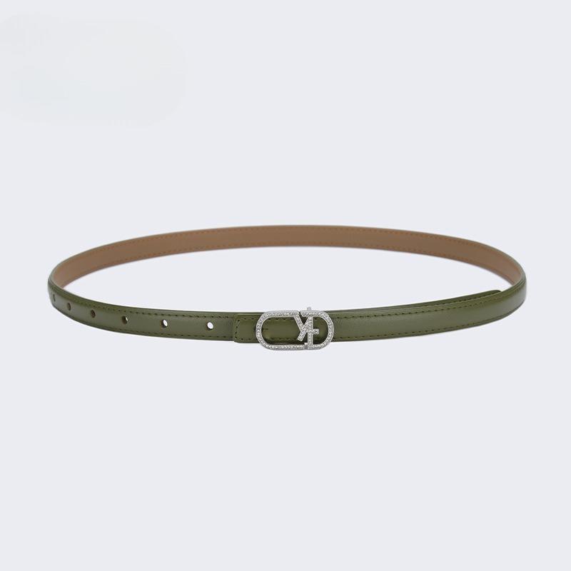 Simple Genuine Leather Belt for Women Fashionable Dark Green Decoration with Skirt Black Work Belt Cowhide Leather Belt Thin