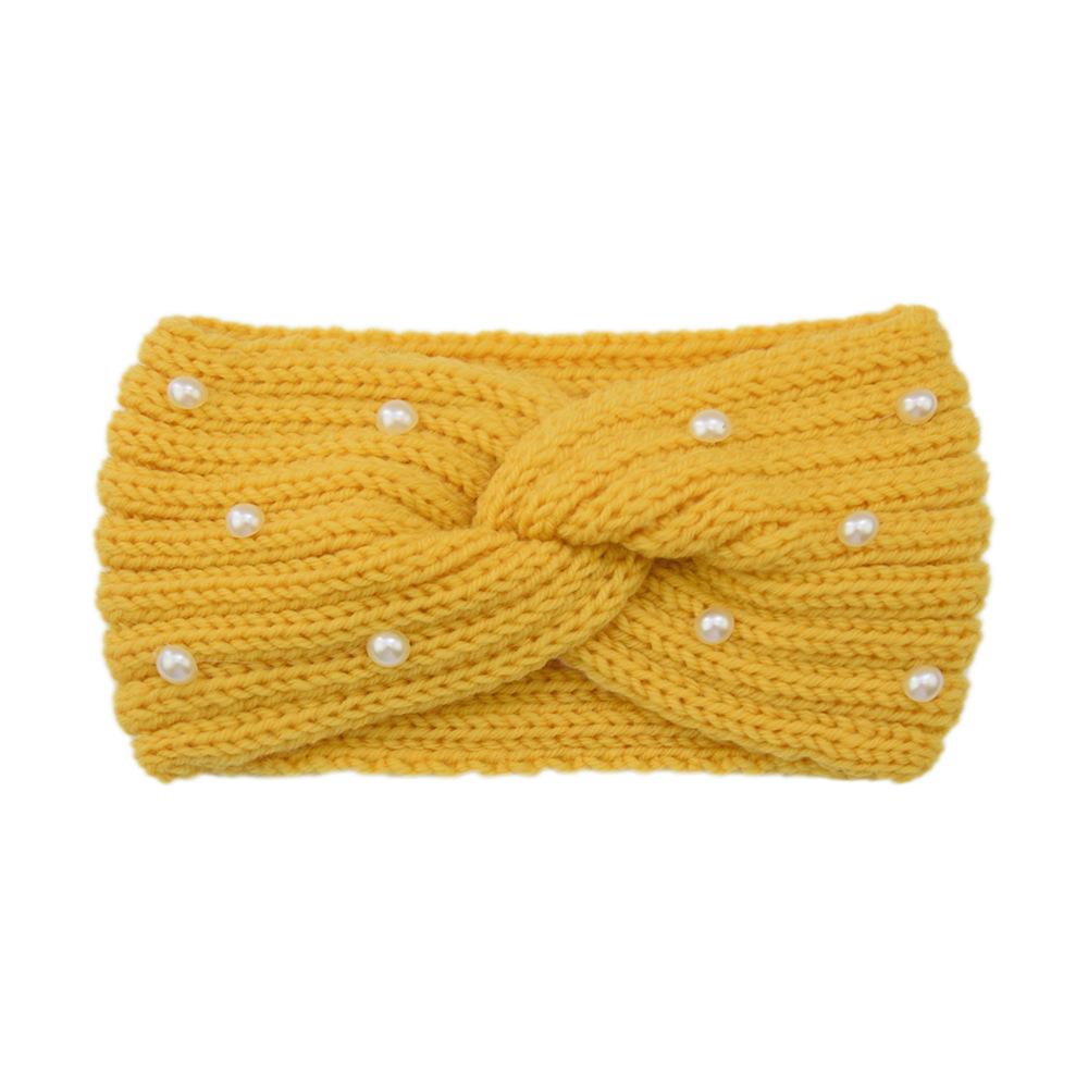 Women Wide Knitted Cross Pearl Headbands Autumn Winter New Warm Solid Hair Bands Ear Warmer Girls Elastic Sports Turban Headwrap