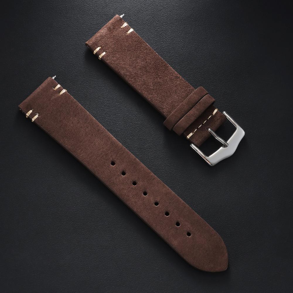 20mm 22mm Quick Release Vintage Matte Soft Suede Leather Strap Brown Watch Bands Calfskin Bracelet Women Men Watch Accessories