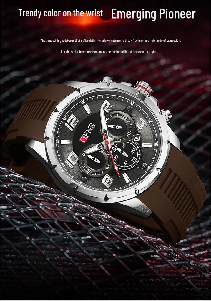 OFNS Men's Trendy Quartz Watch with Calendar, Multifunctional Small Seconds, 50m Waterproof - Casual Teenager Style
