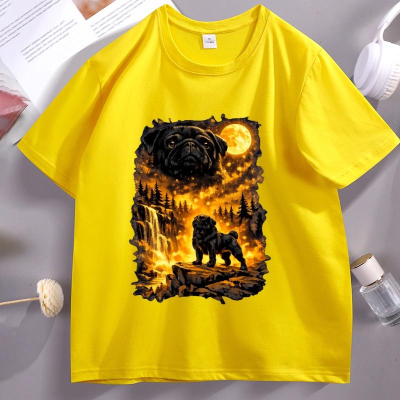 Lustiges Mond-Mops Heulendes T-Shirt Unisex Damen Hunde-Liebhaber T-Shirt Lässig Weich Fitness Sommer Kurzarm T-Shirt Bequeme Kleidung