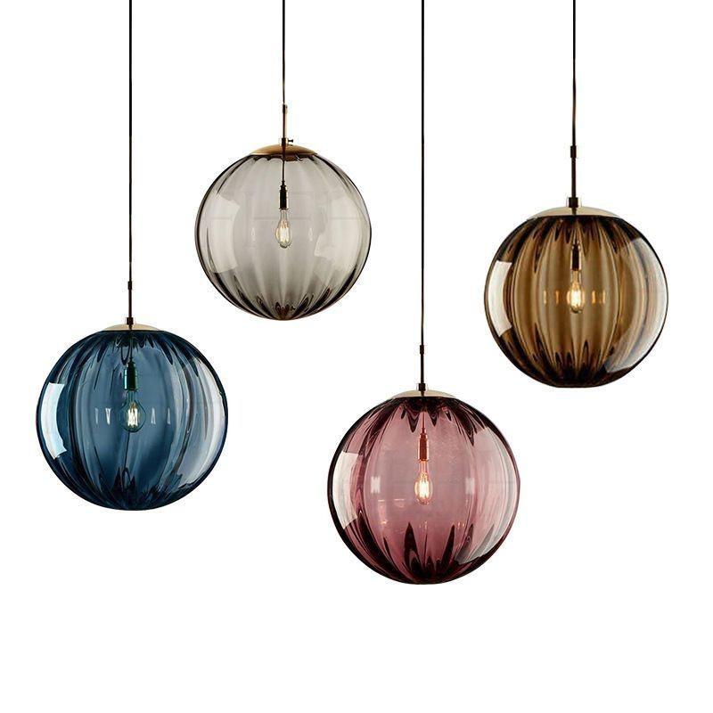 Nordic Colorful Water Ripple Glass Sphere Pendant Lamp for Bedroom or Bar.