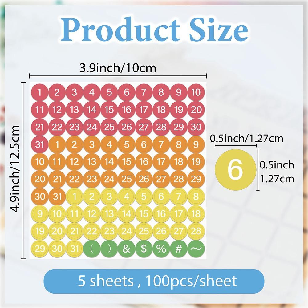 5 Sheets PVC Paper Stickers Self-adhesion Number 160x160mm Sticker: 12.7x12.7mm 100pcs/sheet