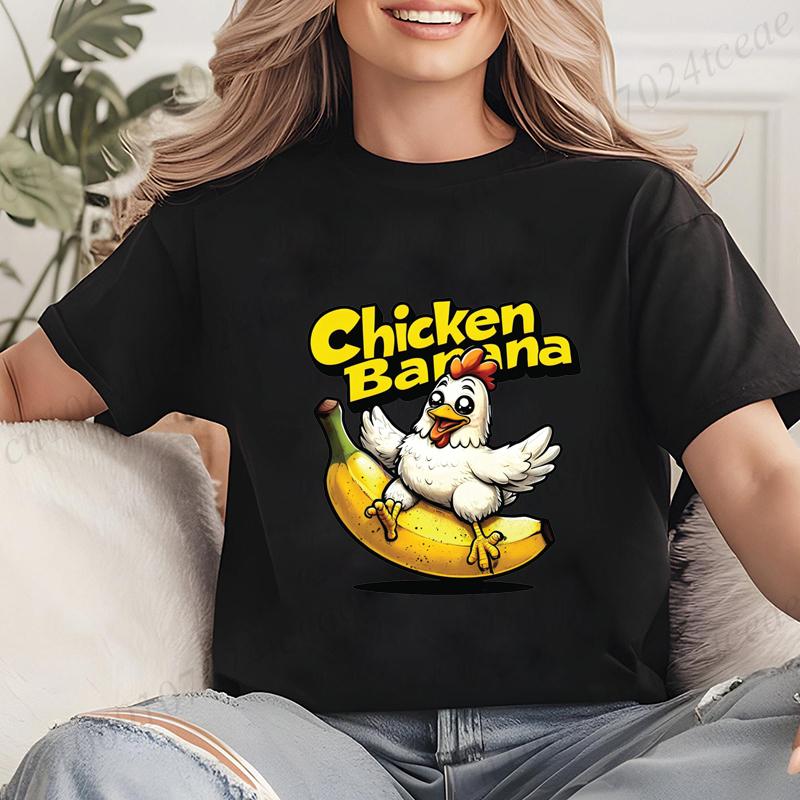 Chicken Banana Women's Summer T-Shirt Clothing Funny Meme Graphic T Shirt for Women Fashion Casual Short Sleeve Tee Shirts Tops