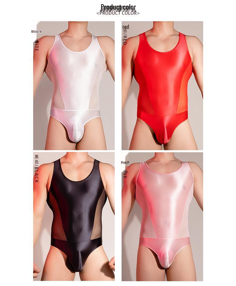 Herren Durchsichtiger Ärmelloser Erotischer Body - Glänzend, Hochelastisch, Atmungsaktiv Muskelformend