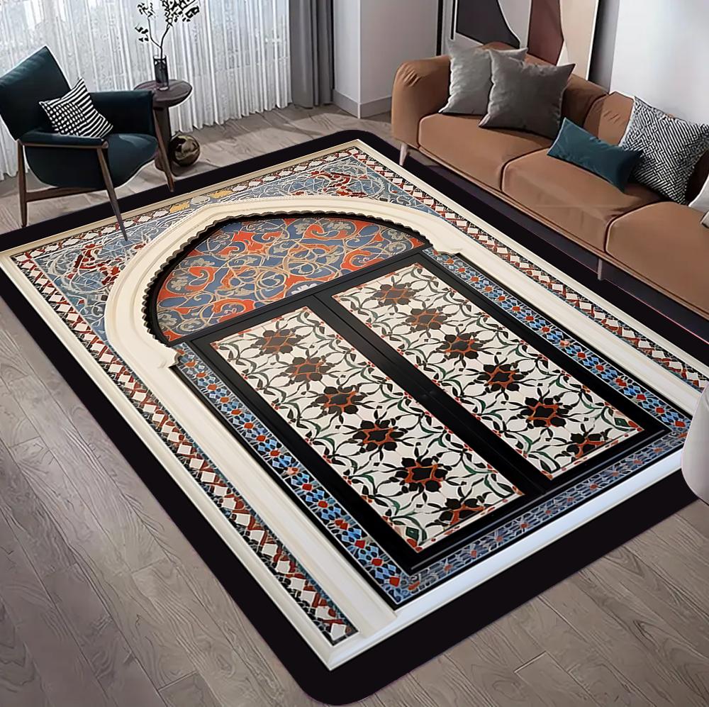 Arabian Palace 3D Carpet Mat Rug Blue Gold Geometric Pattern Floor Decor for Living Room Home Decoration Carpets for Living Room
