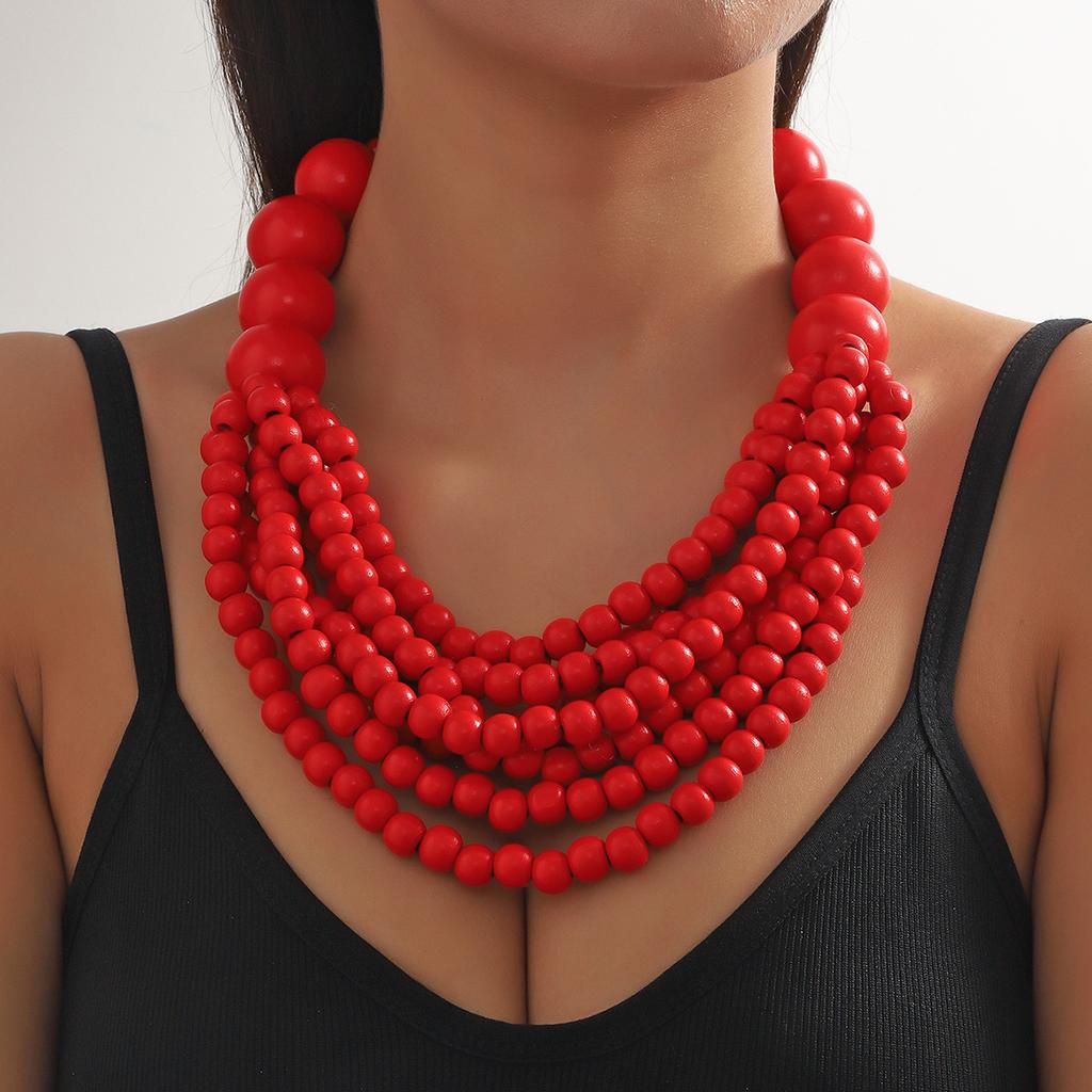 African Style Bohemian Multi-layer Wooden Bead Handmade Beaded Bib Necklace For Women Summer Zircon Accessories Choker Necklace