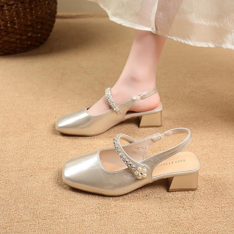 High heels thick heel medium heel bag head sandals women's new summer skirt Mary Jane single shoes