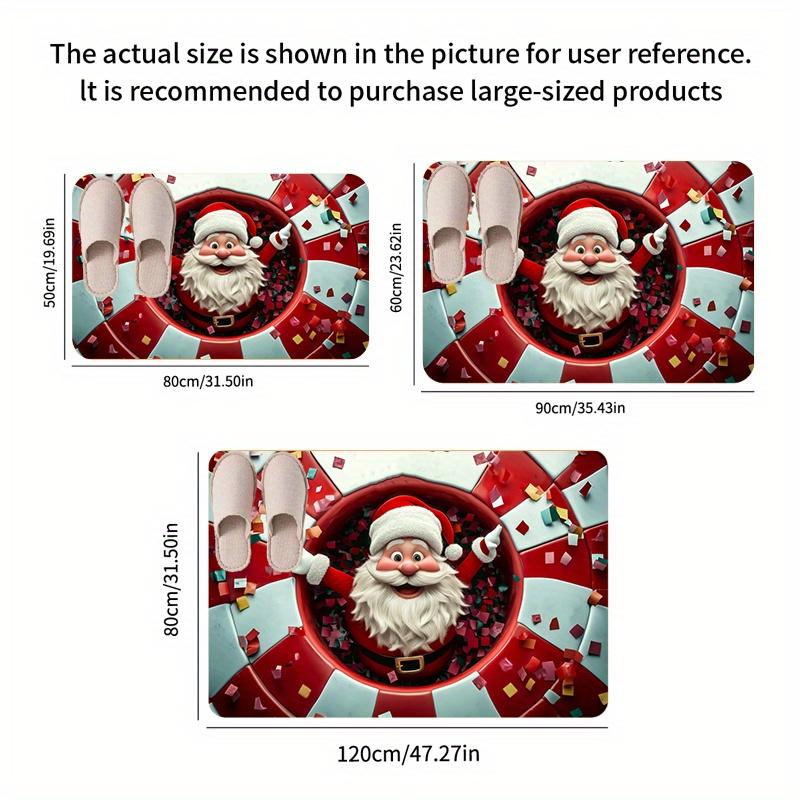 1pc Festive Santa Claus Christmas Mat - Thickened Non-Slip Machine Washable Rectangular Floor Mat with Red