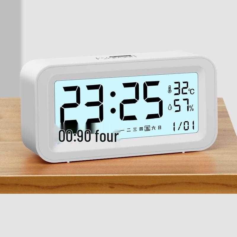 

Студенческие умные бесшумные электронные часы - Работают от батареек с будильником высокой громкости, дисплеем температуры и влажности для спальни 351 Battery Version English белый